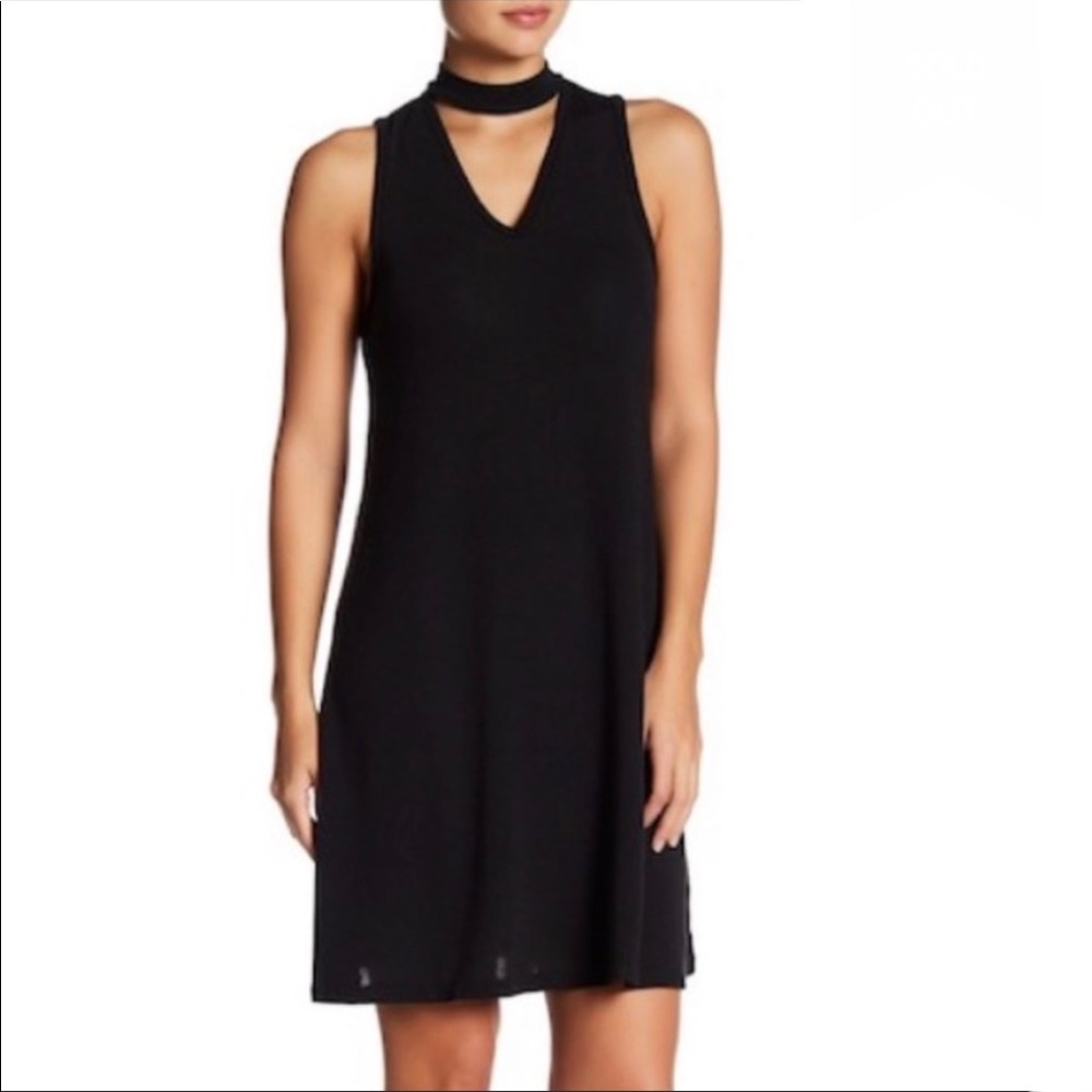 Angie Black Sleeveless Mock Neck Choker Knit Dress Size Small